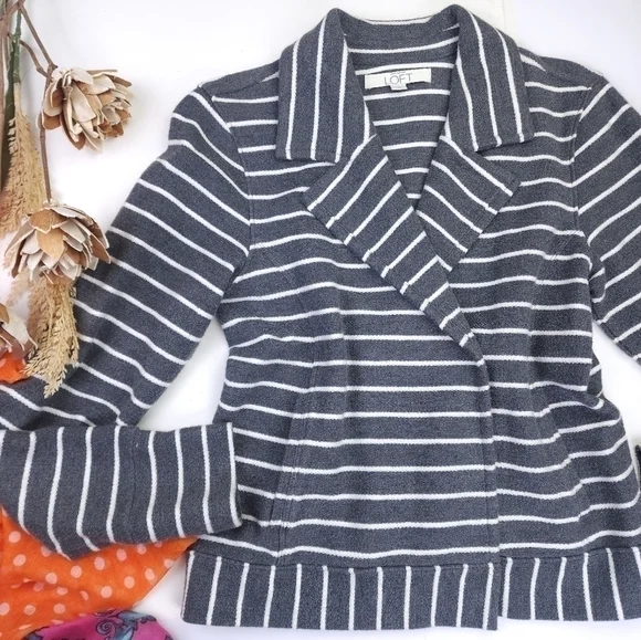 Loft Grey White Striped Blazer Sz S - Picture 4 of 13